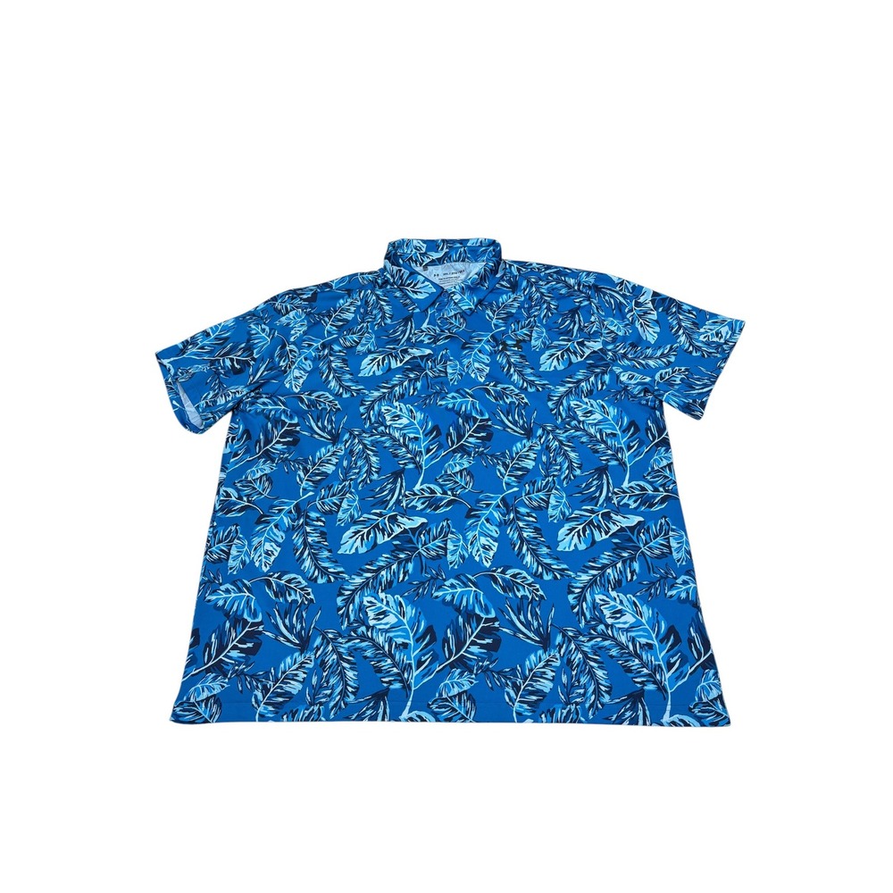 Under Armour Mens Playoff Polo Shirt 3XL Blue Tropical Leaf Golf 1327037-486